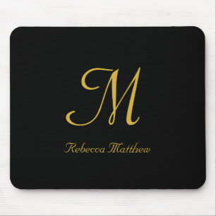 Elegant Black and Gold Script Monogram Mouse Pad