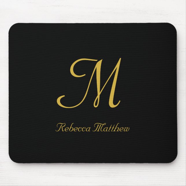 Elegant Black and Gold Script Monogram  Mouse Pad (Front)