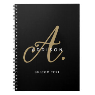 Elegant Black and Gold Script Monogram Notebook