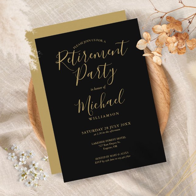 Elegant Black And Gold Script Retirement Party Invitation (Creator Uploaded)