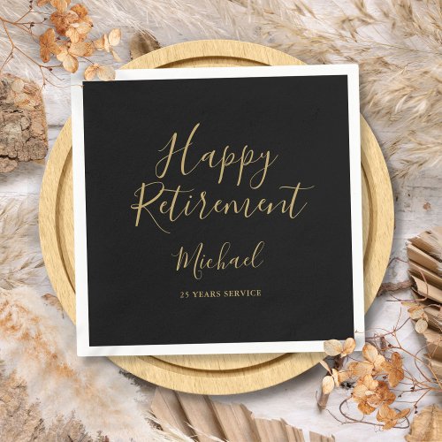 Elegant Black And Gold Script Retirement Party