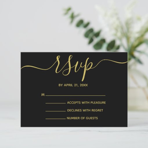 Elegant Black and Gold Script RSVP Cards | Zazzle