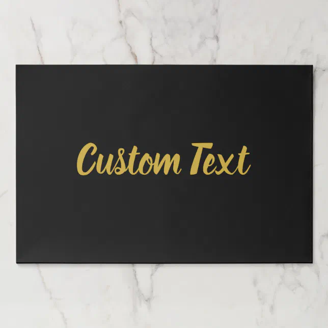 Elegant Black and Gold Script Text Paper Placemats | Zazzle