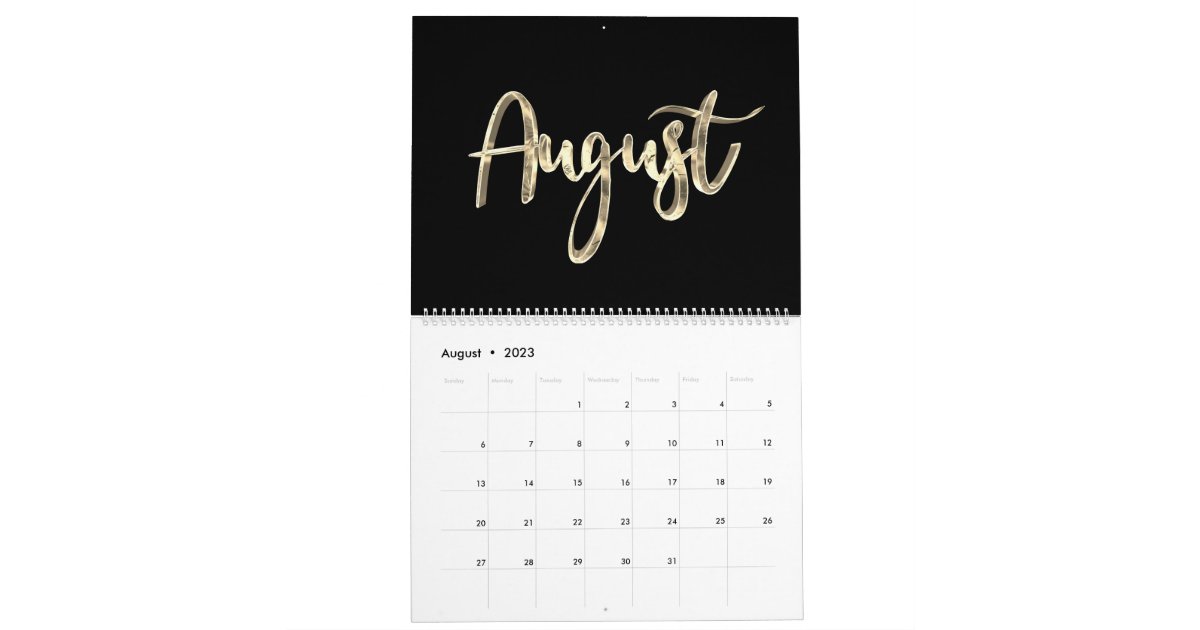 Elegant Black and Gold Script Typography Modern Calendar Zazzle