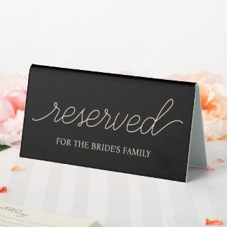 Elegant Black And Gold Script Wedding Reserved Table Tent