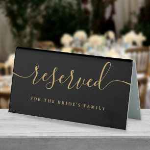 Elegant Black And Gold Script Wedding Reserved Table Tent