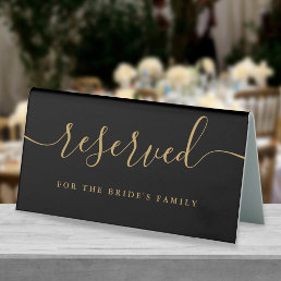 Elegant Black And Gold Script Wedding Reserved Table Tent Sign