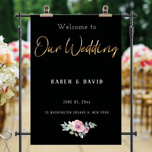 Elegant Black and Gold Script Wedding Welcome Sign (Creator Uploaded)