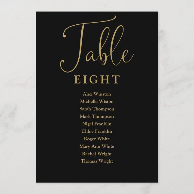 Elegant Black And Gold Seating Chart Table Number (Front)