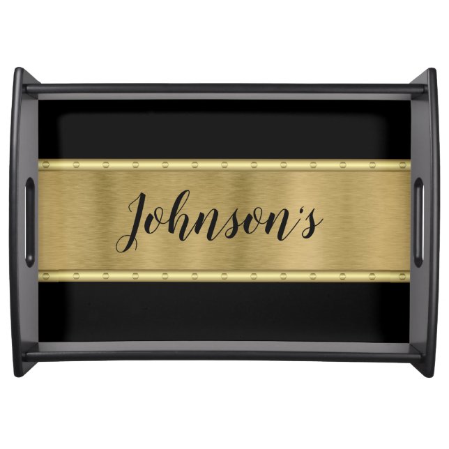 Elegant Black and Gold Serving Tray (Front)