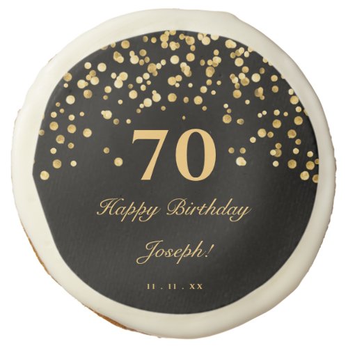 Elegant Black and Gold Seventy 70th Birthday Favor Sugar Cookie