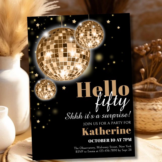 Elegant Black and Gold Shhh it's a Surprise 50th  Invitation (Creator Uploaded)