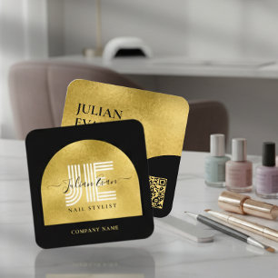 Elegant Black and Gold Shiny Glitter Beauty Square Business Card