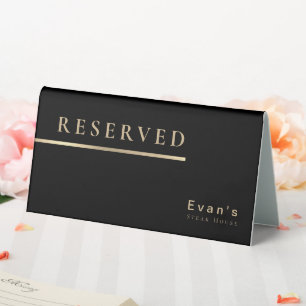 Elegant Black and Gold Shiny Typography Reserved Table Tent