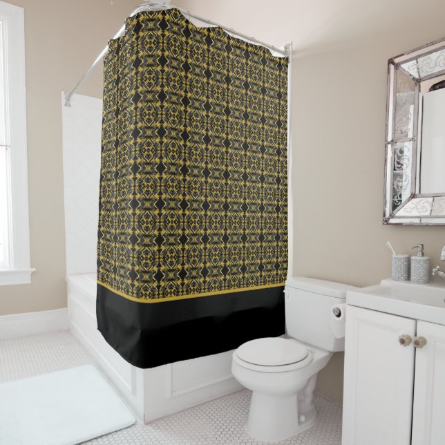 Elegant Black and Gold Shower Curtain (In Situ)