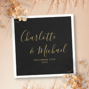 Elegant Black And Gold Signature Wedding Napkins
