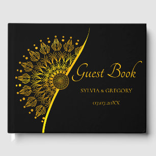 Elegant black and gold simple classic wedding guest book