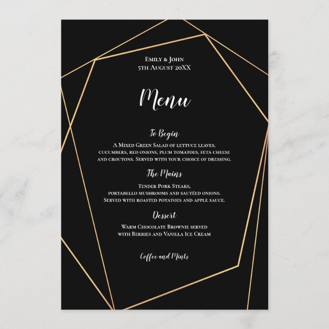 Elegant Black and Gold Simple Geometric Frame Menu (Front)