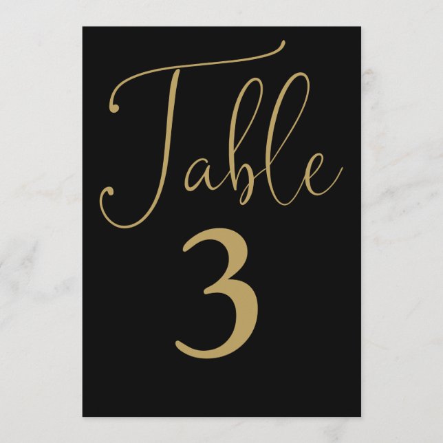 Elegant Black And Gold Simple Large Table Number (Front)