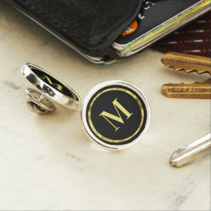 Elegant Black and Gold Single Initial Template Lapel Pin