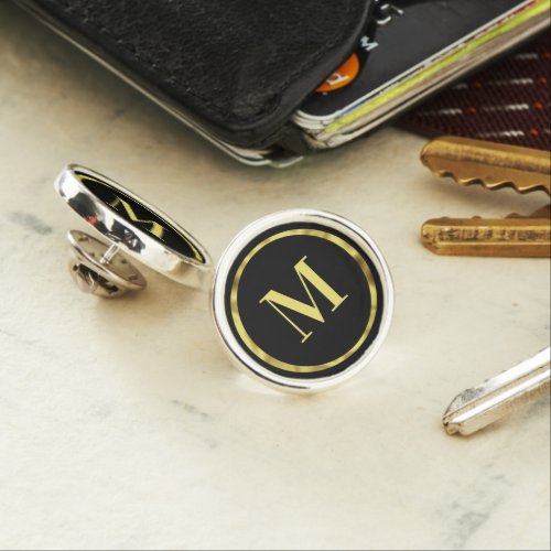 Elegant Black and Gold Single Initial Template Lapel Pin