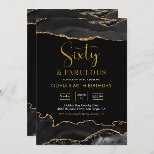 Elegant Black and Gold Sixty and Fabulous Invitation