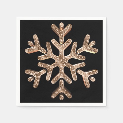 Elegant Black and Gold Snowflake Christmas Party Napkins