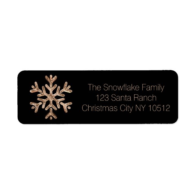 Elegant Black and Gold Snowflake Diamonds Label (Front)