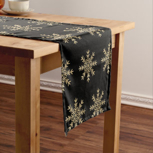 Elegant Black and Gold Snowflakes Christmas Short Table Runner