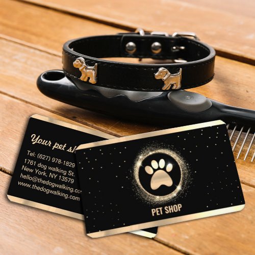 Elegant Black and Gold Sparkle Pet Groomer  Business Card