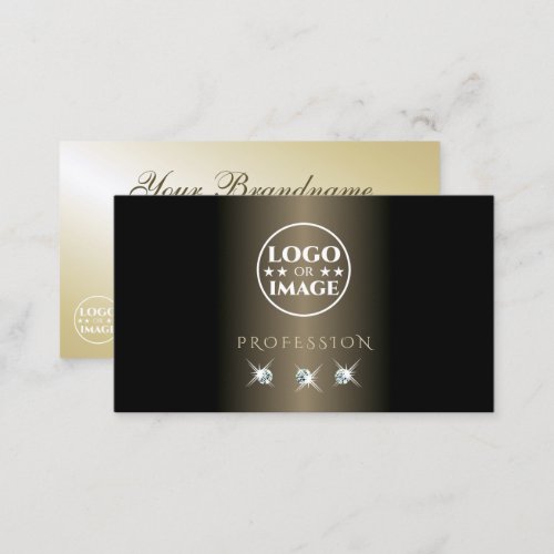 Elegant Black and Gold Sparkling Diamonds Add Logo Business Card