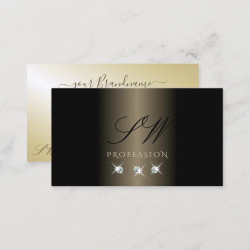 Elegant Black and Gold Sparkling Diamonds Initials Business Card