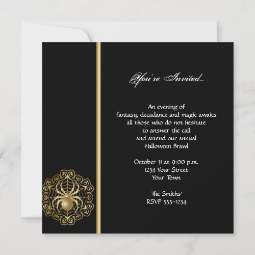 Elegant Black and Gold Spider Halloween Party Invitation