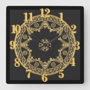 Elegant black and gold square wall clock