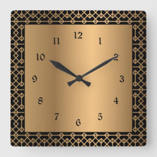 Elegant black and gold square wall clock