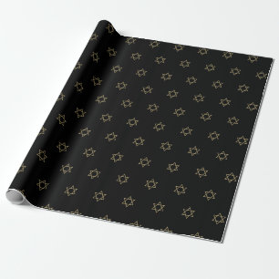 Elegant black and gold Star of David Magen David Wrapping Paper