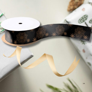 Elegant Black and Gold Star pattern Satin Ribbon
