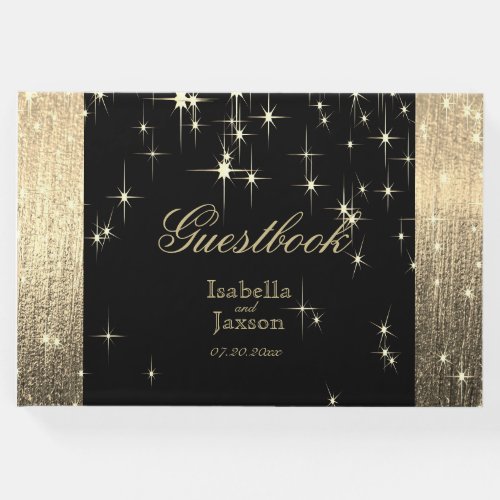 Elegant Black and Gold Starlights Guestbook