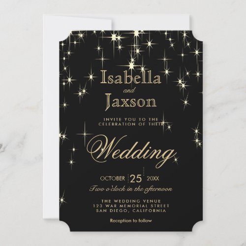 Elegant Black and Gold Starlights Wedding Invitation