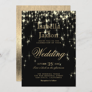 Elegant Black and Gold Starlights Wedding Invitation
