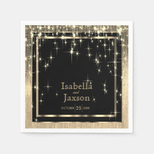 Elegant Black and Gold Starlights Wedding Napkins
