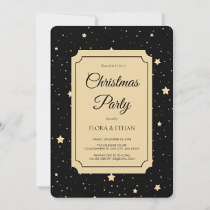 Elegant Black and Gold Starry Night Christmas Invitation