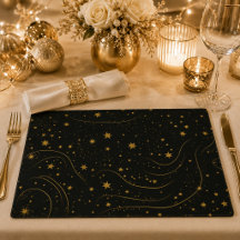 Elegant Black and Gold Starry Night Placemat