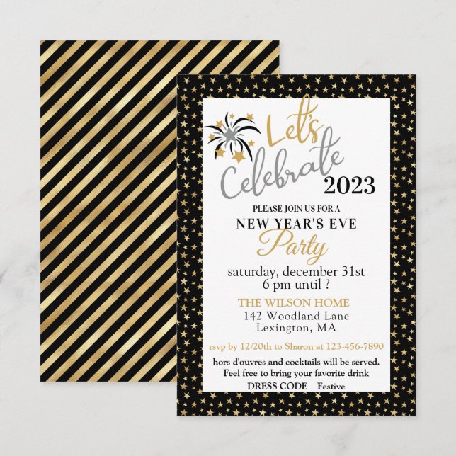 Elegant Black and Gold Stars New Years Eve Party | Zazzle