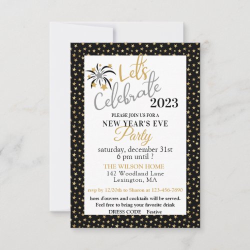 Elegant Black and Gold Stars New Years Eve Party