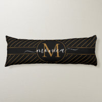 Elegant Black and Gold Striped Monogram Name