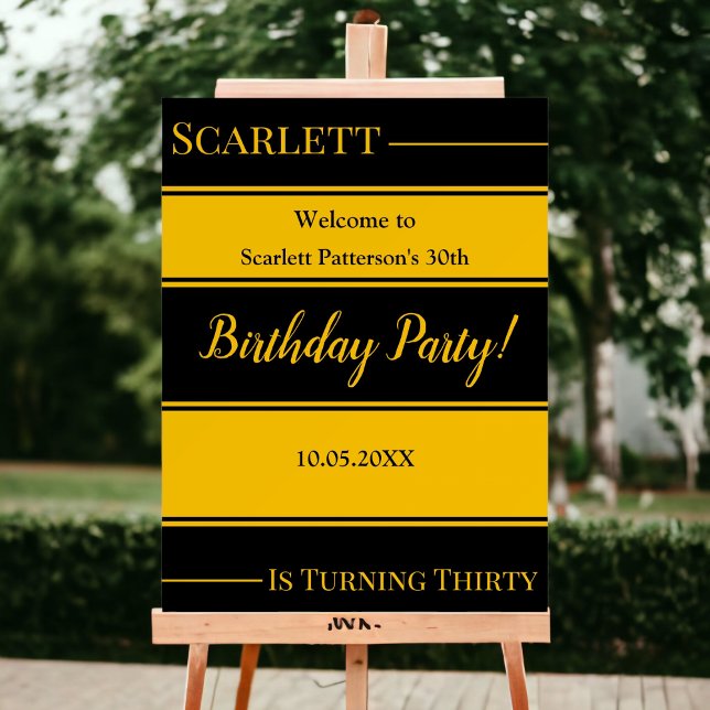 Elegant Black And Gold Stripes Birthday Welcome Foam Board (Creator Uploaded)