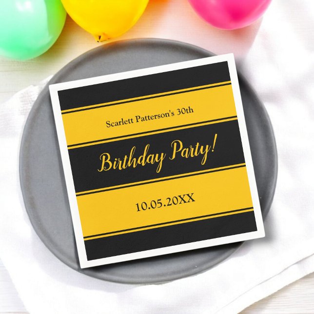 Elegant Black And Gold Stripes Modern Birthday Napkins (Creator Uploaded)