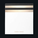 Elegant Black and Gold Stripes Name Notepad<br><div class="desc">Realistic digital image of very subtle gradation of horizontal gold foil stripe accented by black  background.</div>