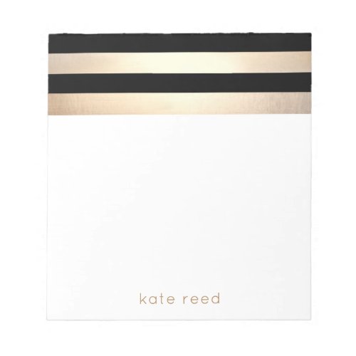 Elegant Black and Gold Stripes Name Notepad